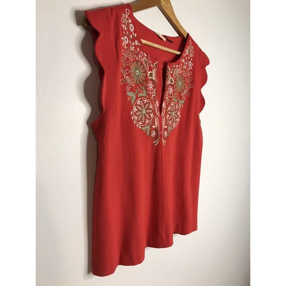 Akemi + Kin Anthropologie Binah Tank Sleeveless Blouse Red Beaded Embroidered S - Picture 2 of 10